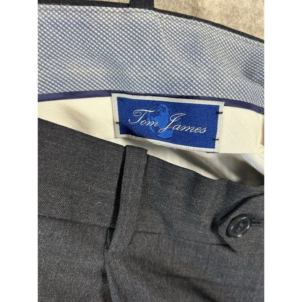 Tom James 40R Charcoal Pleated Cuffed 100% Wool Mens Dress Pants